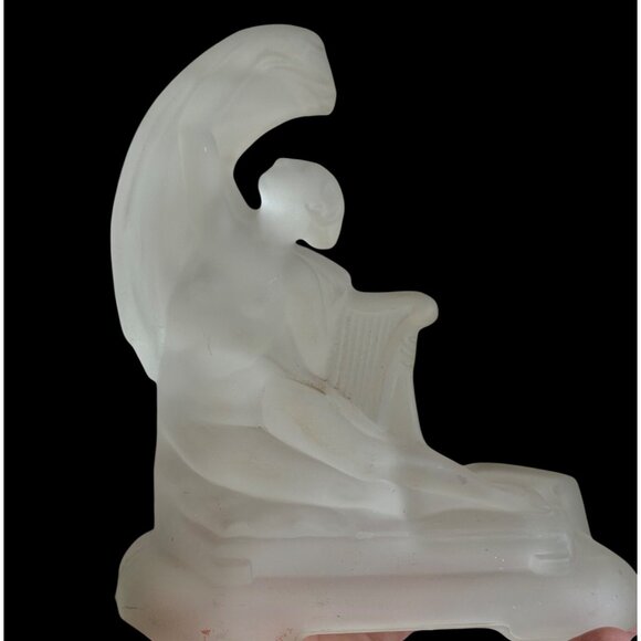 Art Deco 30's Frosted Glass Nude Lady With Music Harp Lamp Base Part - Picture 2 of 14